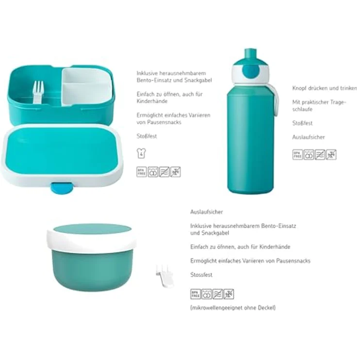 Mepal Campus Lunchbox Set, Trinkflasche & Brotdose, Weiss, auslaufsicher, spülmaschinengeeignet – Bild 2