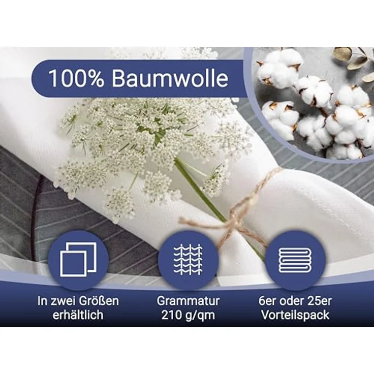 ZOLLNER 6er Set Stoffservietten Baumwolle in 40x40 cm - waschbar bis 95°C - seidenartiger Glanz - weiß - Gastronomiequalität – Bild 3