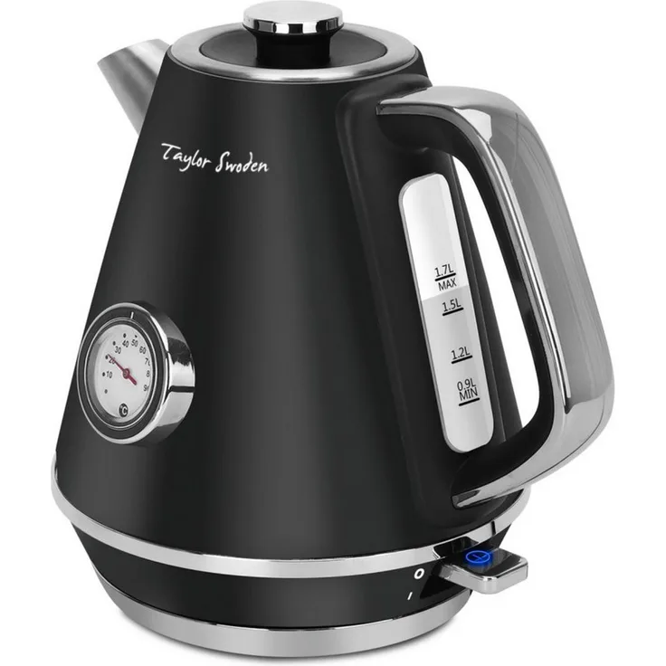 Taylor Swoden Wasserkocher Retro, Edelstahl 1,7L, 2200W, mit Temperaturanzeige und Kalkfilter, Abschaltautomatik, drehbare Basis