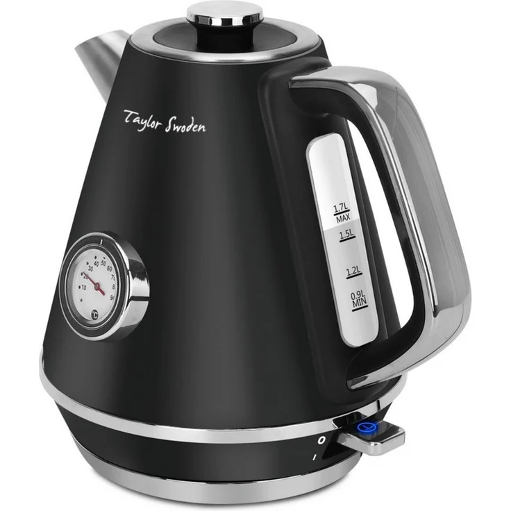 Taylor Swoden Wasserkocher Retro, Edelstahl 1,7L, 2200W, mit Temperaturanzeige und Kalkfilter, Abschaltautomatik, drehbare Basis