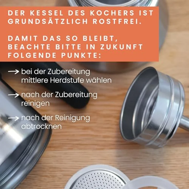 GRØNENBERG Espressokocher Edelstahl, Induktion geeignet, 4/6 Tassen, 0,3l, inkl. Reduziersieb & Ersatzdichtung, aluminiumfrei & unbeschichtet – Bild 7