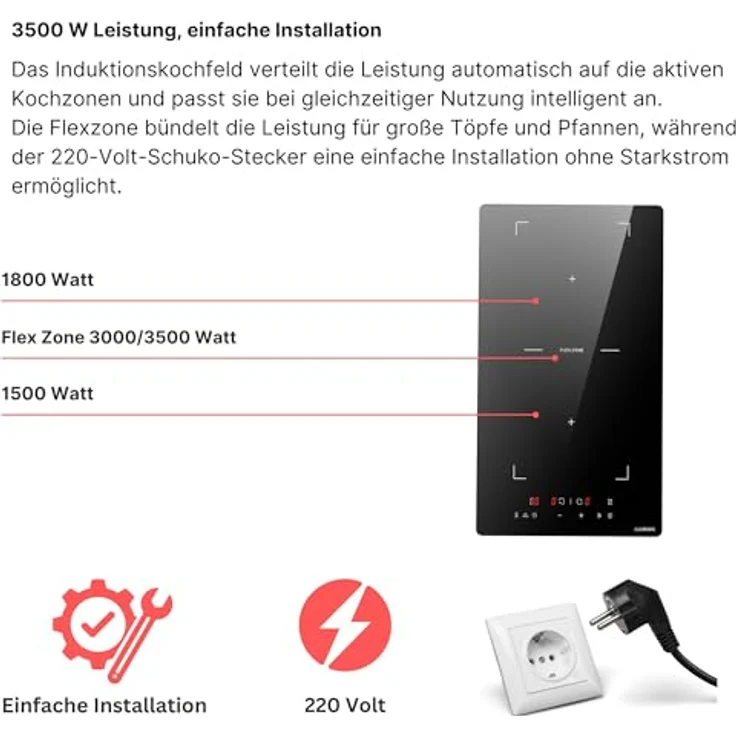 KB Elements 2-Zonen Induktions-Kochfeld, 3500 Watt, Flexzone, Warmhaltefunktion, Schwarz – Bild 5