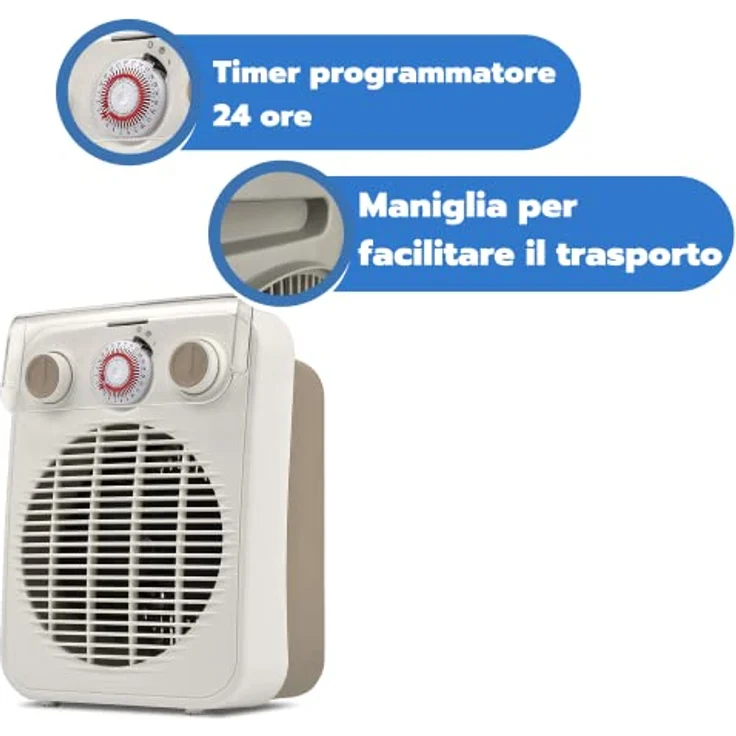 Ardes AR4F10TI Verkabelter Heizlüfter CHRONOS, 2000W mit Eco/Komfort-Modus, Raumtemperatur-Thermostat, tragbar mit 24H Timer, flüssigkeitsdicht – Bild 4