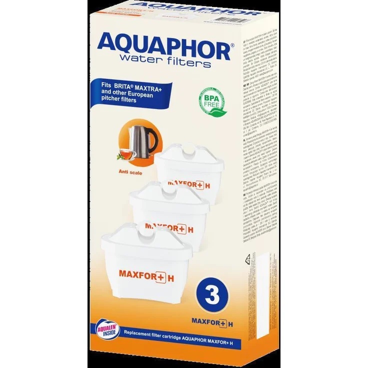 Aquaphor MAXFOR+ H Filterkartusche Wasserfilter 3er Pack mit EXTRA KALKSCHUTZ AQUALEN, patentierter Ionenaustausch-Faser, kompatibel mit BRITA Modellen, reduziert Kalk und unerwünschte Stoffe – Bild 1