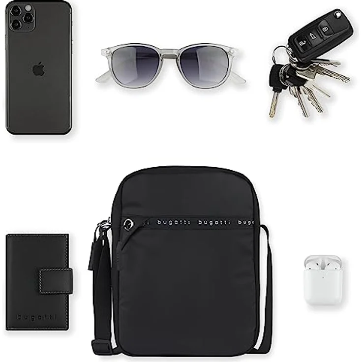 bugatti Blanc DeLight Schultertasche Herren, Umhängetasche aus Tarpaulin & Nylon, schwarz, Diebstahlschutz, viele Fächer, abwaschbares Material – Bild 5