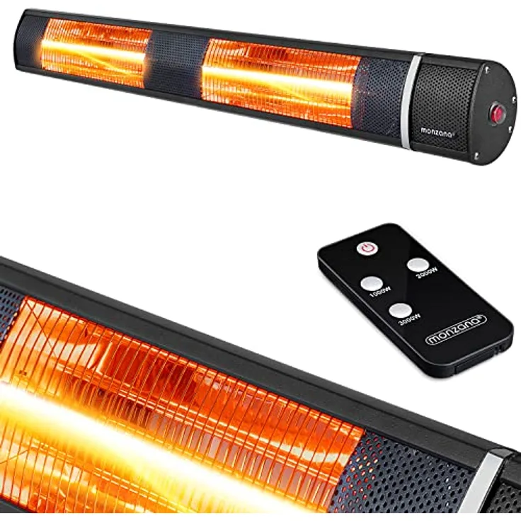 Monzana Infrarot Heizstrahler MZH3000 Goldröhre 3000W 3 Heizstufen Fernbedienung 90° Neigungswinkel Outdoor Wärmestrahler Terrassenheizer Terrassenstrahler Schwarz