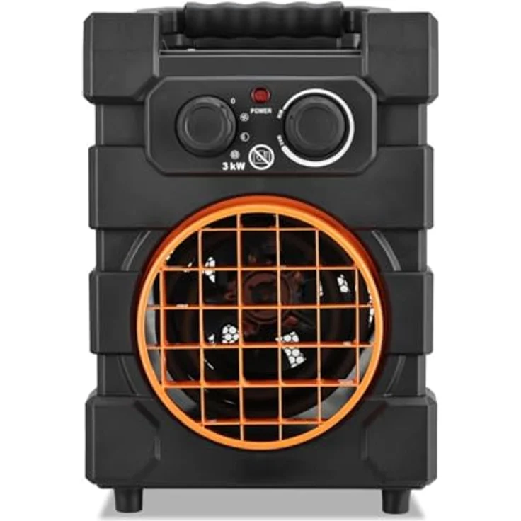 FUXTEC Elektroheizer FX-EH3, Heizlüfter mit 2 Heizstufen 1500W/3000W, stufenlos regelbares Thermostat, IP24, tragbar für Räume bis 90 m² – Bild 2