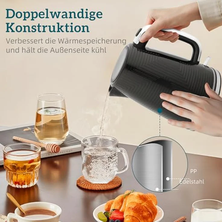 HOMCOM Toaster-Set mit Wasserkocher, 2200 W, 2-Schlitz-Toaster mit 7 Bräunungsstufen, Schwarz – Bild 4