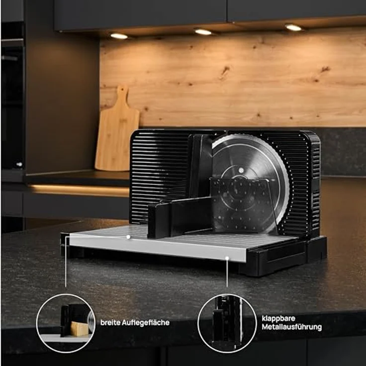 Ritter icaro 5 Klappbarer elektrischer Allesschneider & Brotschneidemaschine aus Metall mit ECO-Motor, Made in Germany, Schwarz – Bild 5