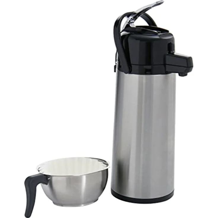 Saro Thermo Kaffeemaschine mit Korbfilter und Thermoskanne Industriekaffeemaschine mit Pumpkanne (2,2 Liter, ca. 10 Tassen Kaffee, Brüh- & Warmhaltefunktion), silber – Bild 4