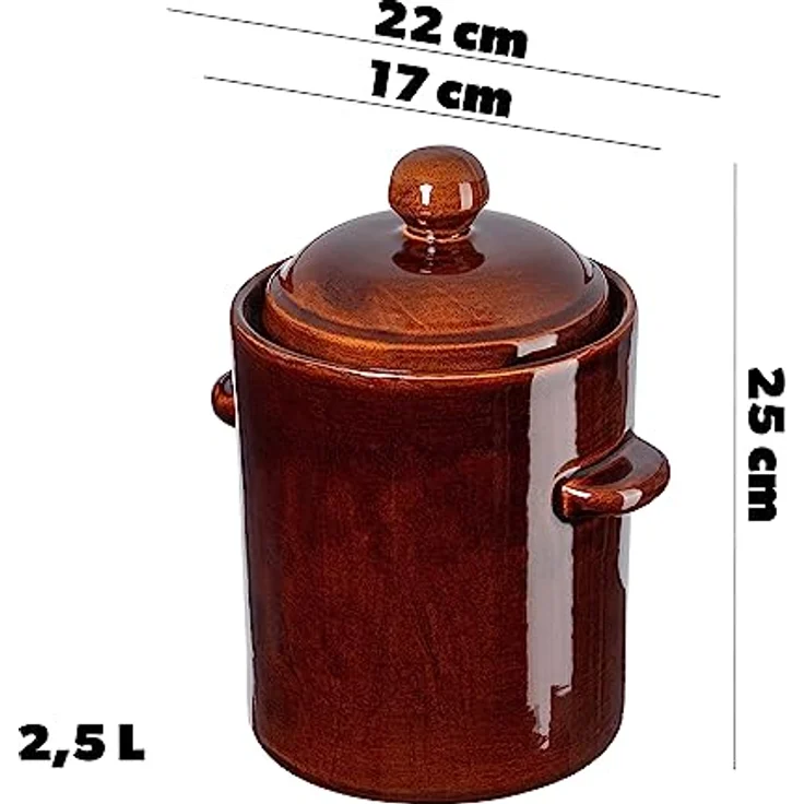 KADAX Athena 2,5L Steinzeugtopf, Hermetischer Keramiktopf mit Deckel, Spülmaschinenfester Gärtopf für Gurken und Sauerkraut (Braun) – Bild 2