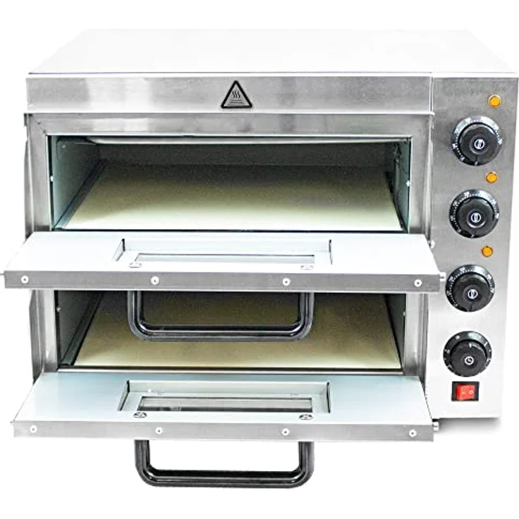 Bituxx Elektrischer Pizza Doppelofen MS-18168, 3000 Watt, Silber, mit getrennten Temperatureinstellungen und Schamottstein für knusprigen Boden – Bild 5