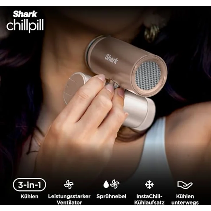 Shark ChillPill 3-in-1 Ventilator mit HydroGo Sprühnebel, InstaChill Kühlplatte & 7,5 m/s Luftstrom – Tragbar für Indoor & Outdoor – Beige – Bild 2