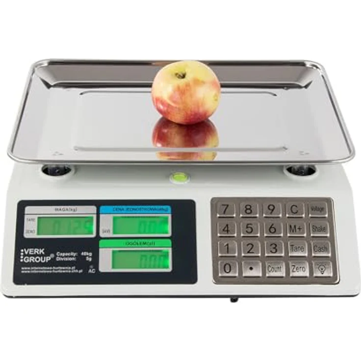emeco Obstwaage 40kg, digitale Ladenwaage mit Edelstahl-Schale, hintergrundbeleuchtetem LCD-Display, ECO-Funktion, weiß – Bild 3