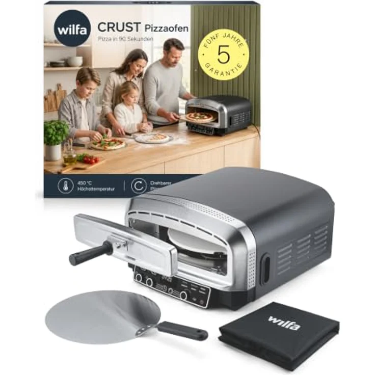 WILFA Crust PO2B-E2200, Elektrischer Pizzaofen mit 2200 W, max. 450 °C und 13-Zoll-Pizzastein, 20 Liter Kapazität mit 6 voreingestellten Programmen – Bild 1