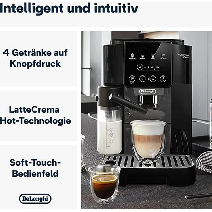 De'Longhi Magnifica Start ECAM222.60.BG, Kaffeevollautomat mit LatteCrema-Milchsystem für Automatischen Cappuccino, 4-Direktwahl-Tasten, Soft-Touch-Bedienfeld, x2-Funktion, 1450W, Schwarz/Grau – Bild 2