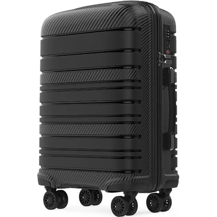 GENTOR Koffer Reisekoffer mit Rollen Carbonoptik Hartschalenkoffer Trolley Handgepäck mit TSA-Schloss Rollkoffer Leicht Travel Klein Handgepäck (Schwarz, M)