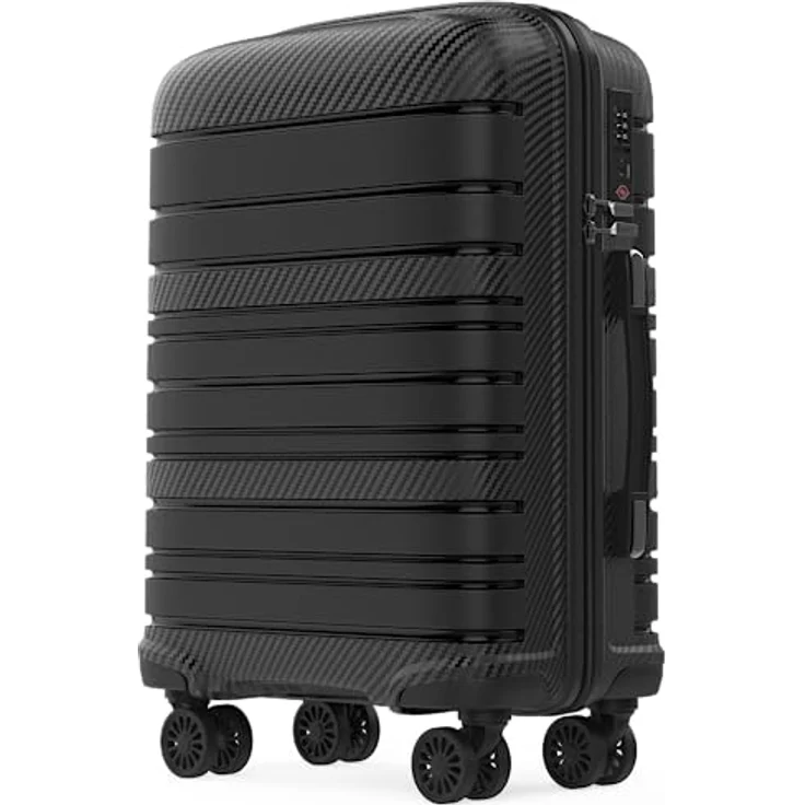 GENTOR Koffer Reisekoffer mit Rollen Carbonoptik Hartschalenkoffer Trolley Handgepäck mit TSA-Schloss Rollkoffer Leicht Travel Klein Handgepäck (Schwarz, M) – Bild 1
