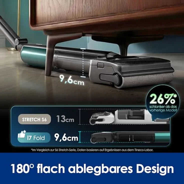 Tineco Floor One i7 Fold, Nass-Trockensauger mit 22000 Pa Saugkraft, Anti-Haar-Verwicklung, 180° Faltbares Rohr, SilentDry, 50 Min. Laufzeit, Leichtgerät für Tierhaare – Bild 5