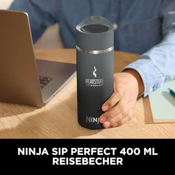 Ninja 400 ml Sip Perfect Thermosflasche, BPA-frei, spülmaschinenfest, auslaufsicher, in Schwarz, DW1603EUUKBK – Bild 2