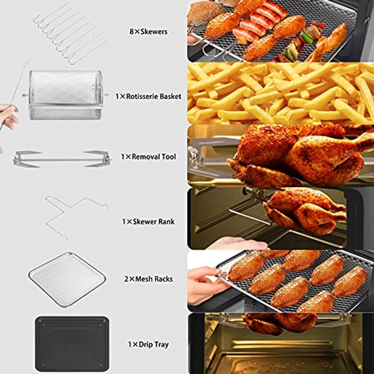 LLIVEKIT Heißluftfritteuse Heißluft-Backofen 12L, Mini-Backofen 1800W mit 6 Zubehör & Rezeptbuch, 12 in 1 Heissluftfritteuse mit digitalen LED-Display, Obst Dehydrator, Barbecue, Air Fryer ohne Öl – Bild 5