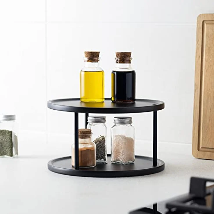 Navaris Drehteller Küche 2 Etagen- Ø26,5cm 360° drehbares Gewürz Öl Regal - Küchen Organizer Teller Karussell - Lazy Susan Drehplatte für Küche in Metall Design – Bild 2