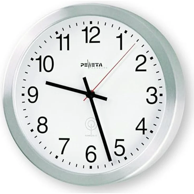 Peweta Funk-Wanduhr, Aluminium mattsilber, vollautomatische Zeiteinstellung, Durchmesser 200 mm – Bild 2