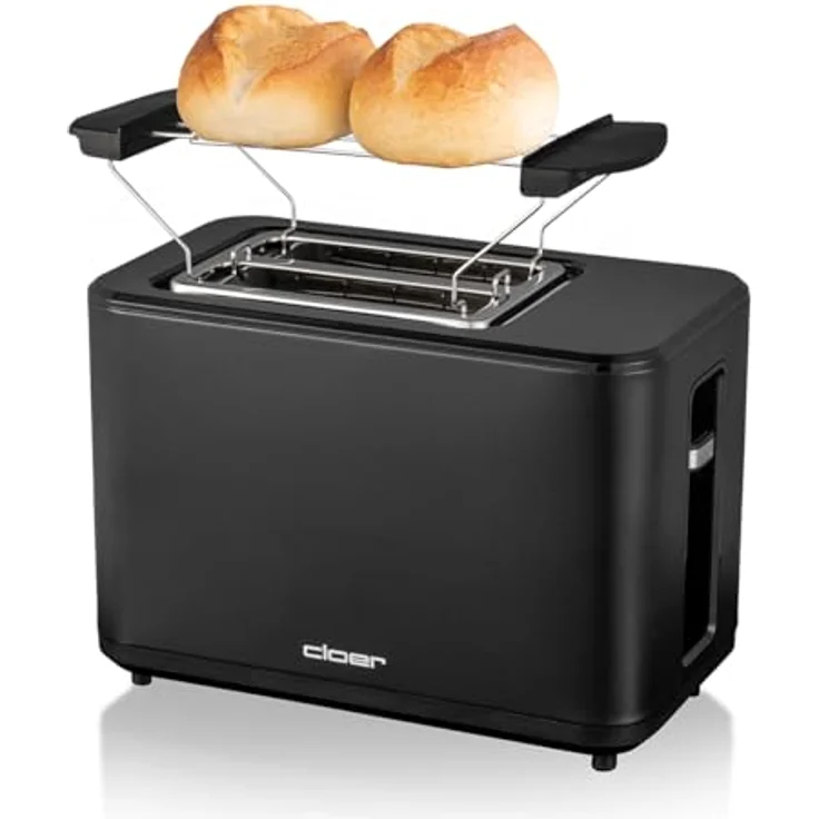Cloer 3930 Digitaler Toaster für 2 Scheiben, Touch-Funktion, 750-900 W, Restzeitanzeige, Auftaufunktion, Wiederaufwärmfunktion, Brötchenaufsatz, 7 Bräunungsstufen, Krümelschublade, schwarz – Bild 4