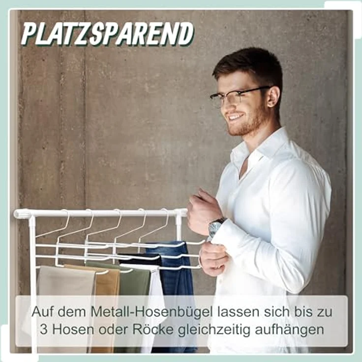 Relaxdays Hosenbügel mehrfach, 5er Set, Metall, rutschfest, 3 Hosenstangen, weiß – Bild 2