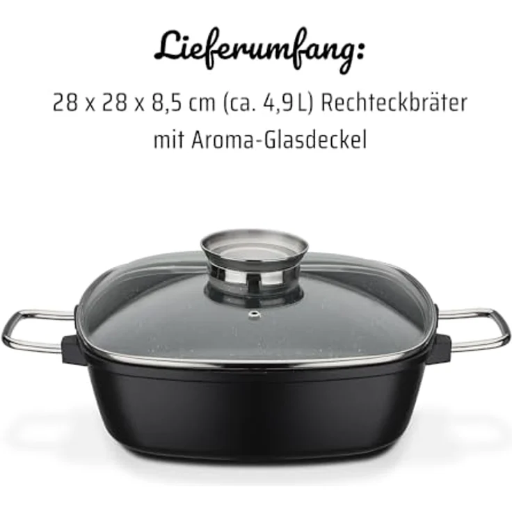 GSW 414579 Viereckbräter Gourmet Granit 28x28cm, Aluminium, Glas, schwarz – Bild 8