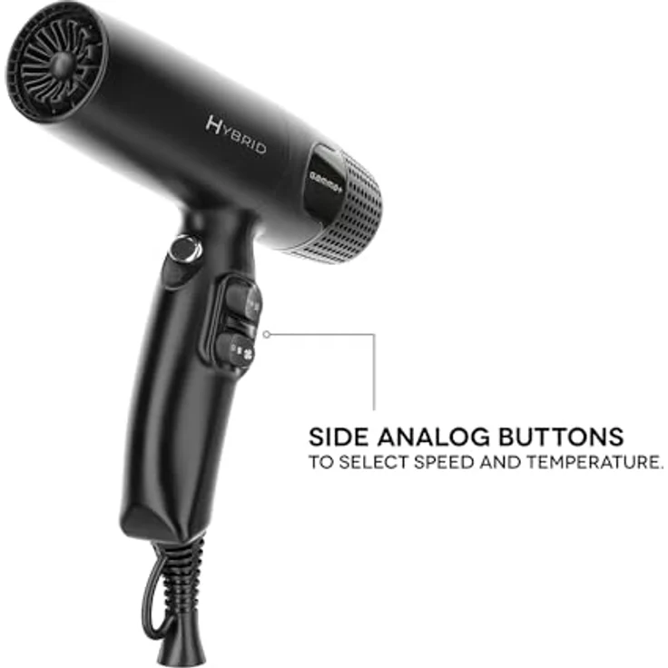 GAMMA+ Ionischer Hybrid-Fön, 100.000 U/min, leicht & leise, 2 Düsen, 1 Diffusor (Mattes schwarz) – Bild 3