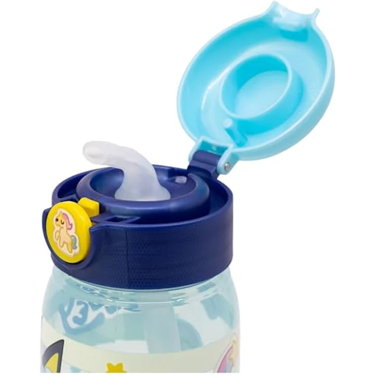 Storline Bluey Trinkflasche, 510ml Wasserflasche mit Trinkhalm und sicherem Druckverschluss, bunt – Bild 4