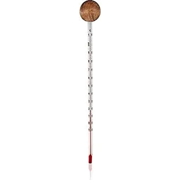 khadi Analoges Thermometer für Pflanzenhaarfarben, Haarfärbethermometer aus Glas mit praktischem Holzgriff, rote Weingeist-Füllung & Quecksilber-frei