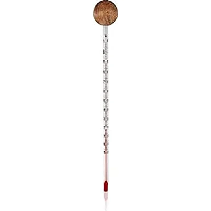 khadi Analoges Thermometer für Pflanzenhaarfarben, Haarfärbethermometer aus Glas mit praktischem Holzgriff, rote Weingeist-Füllung & Quecksilber-frei