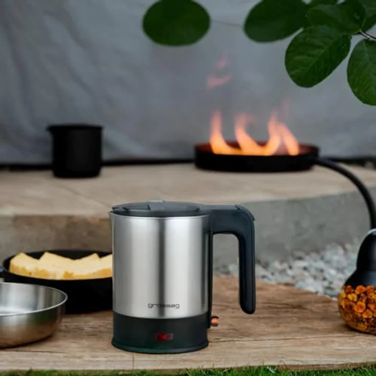 Grossag Reise-Wasserkocher WK 6.07 | 500ml | aus Edelstahl inkl. 2 Tassen und Löffeln | perfekt für unterwegs – Bild 2