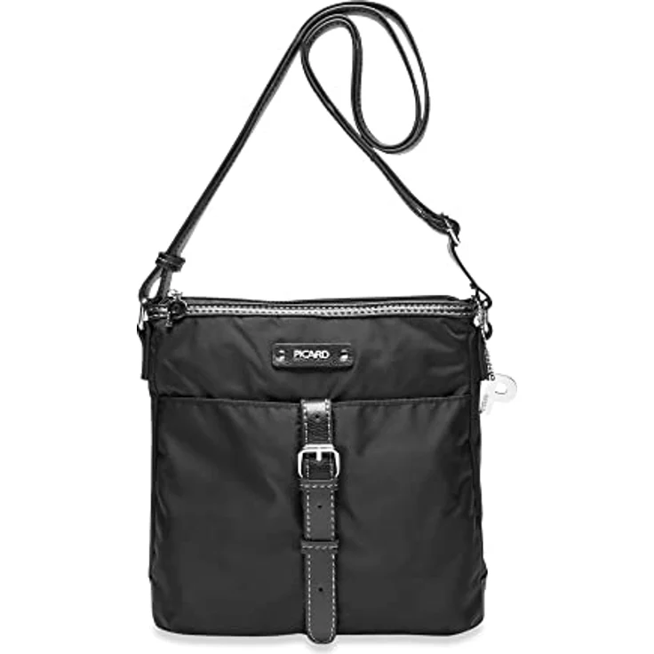 Picard Beuteltasche Sonja, kleine Crossbody Bag aus schimmerndem Nylon, Schwarz, mit verstellbarem Schultergurt und Lederoptik-Riemchen – Bild 1