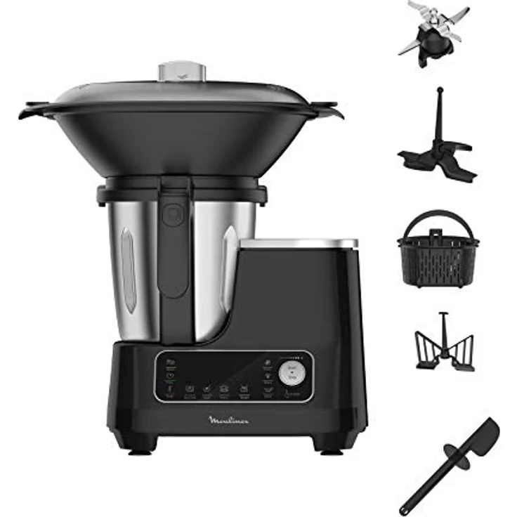 Moulinex HF4568 Click Chef Küchenmaschine mit Kochfunktion | 1400 Watt | 12 Geschwindigkeitsstufen | Gesamtvolumen 3,6 Liter | 28 Funktionen | inkl. Zubehör und Rezeptheft | Farbe Schwarz – Bild 1