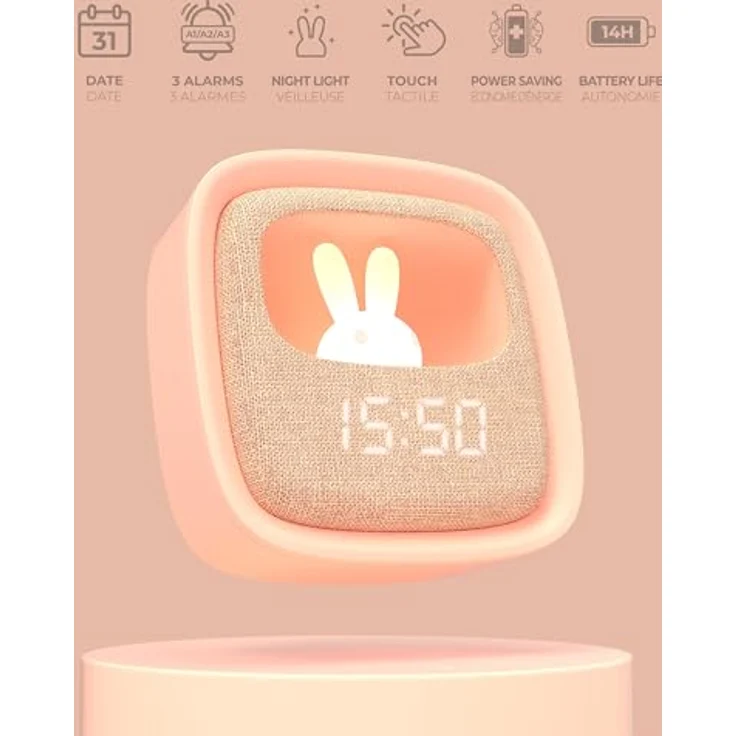 MOB Billy Clock, digitaler Wecker mit Nachtlicht und 3 Weckfunktionen, Soft-Touch Silikon-Rahmen, Rosa, 14 Stunden Akkulaufzeit – Bild 4