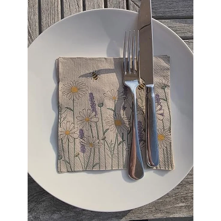 Talking Tables Table Kind, 100 x 2-lagige weiche Servietten aus Recyclingpapier, Gänseblümchen Blumen Biene, ungebleicht, 33 cm, hergestellt in der EU – Bild 3