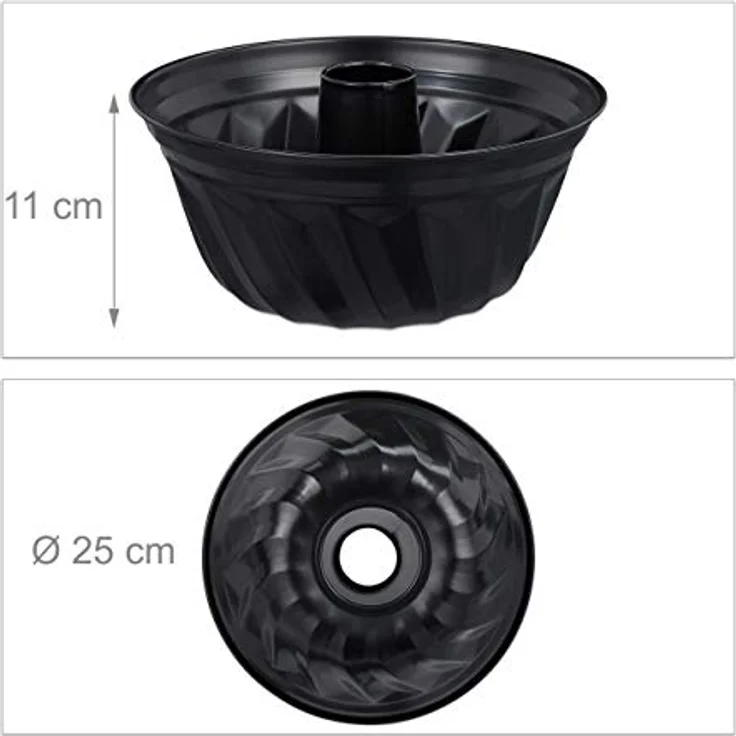 Relaxdays Gugelhupfform, Marmor- & Rührkuchen, antihaftbeschichtet, Ø 25 cm, Carbonstahl, runde Napfkuchenform, schwarz – Bild 5