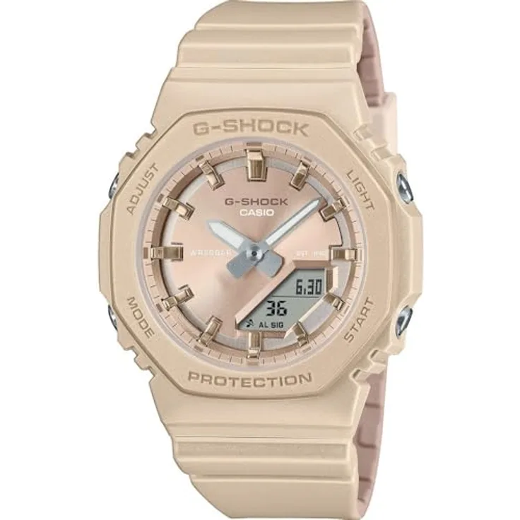 Casio Watch GMA-P2100ST-9AER, Beige Kunststoffband mit perlmuttartigem Glanz und umfangreichen Funktionen
