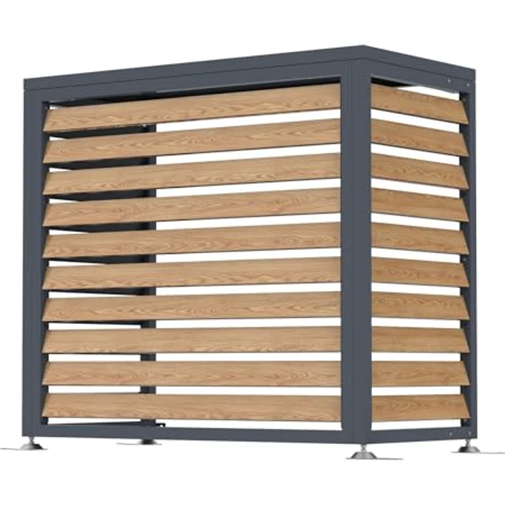 WESTMANN Boxa S | Wärmepumpen Verkleidung & Klimaanlagen Abdeckung aus Stahl in Holzoptik Anthrazit, höhenverstellbar, 100x56x97 cm – Bild 3