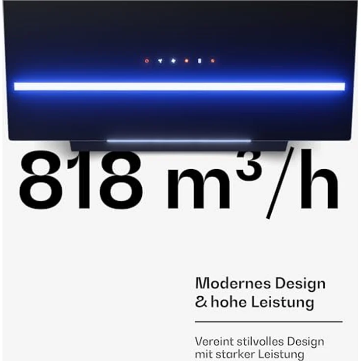 Klarstein Illuminosa Kopffreihaube 60 cm, 818 m³/h Boost, Touchpanel, LED-Beleuchtung, A++ Energieeffizienz, Umluft & Abluft, leise, Aluminium- & Kohlefilter – Bild 4
