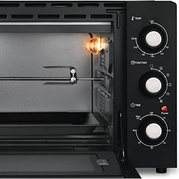 Kompakter Mini-Backofen, FO42 H.Koenig, Kapazität 42 l, Temperatur bis 230 °C, 5 Kochmodi, Timer bis 90 Minuten, Umluft/Brötchen, mit Zange, Krümelaufnehmer und Drehspieß, 2000 W – Bild 4