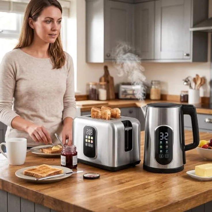 HOMCOM Wasserkocher Toaster Set, 2200 W Wasserkocher (1,5 L) und 2-Scheiben Toaster in Silber, mit LED-Touch und Warmhaltefunktion – Bild 9