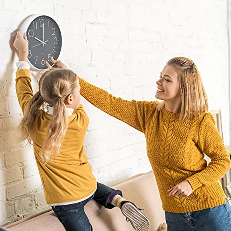 Joejis Schöne Wanduhr 30cm - Grau Ohne Tickgeräusche - Küchenuhr Schlafzimmer Salon Wand Uhr – Bild 5