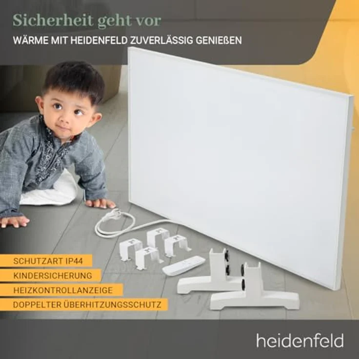 Heidenfeld Infrarotheizung HF-HP140 | 300 Watt bis 10 m² | 3in1 Steuerung via App | Mobile Elektroheizung | Infrarot Heizkörper mit Thermostat (HF-HP140 300 Watt) – Bild 3