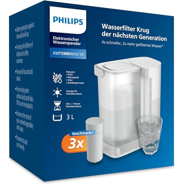 Philips AWP2980WH3, automatischer Wasserfilter für die Arbeitsplatte, 3-stufiger Sofortfilter mit hoher Durchflussgeschwindigkeit, weiß, 3 Kartuschen im Lieferumfang enthalten – Bild 2