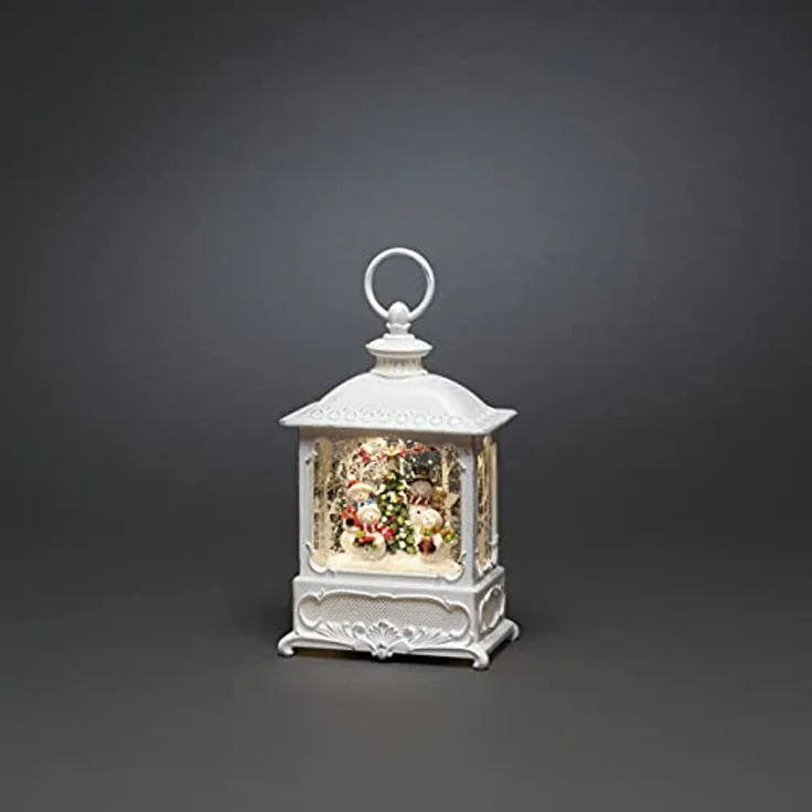 Konstsmide Wasserlaterne klein, 4 Schneemänner, antique weiss, mit an/aus Schalter, 5h Timer, Antiqueweiß, batteriebetrieben, Innen, 1 warm weiße Dioden - 4394-200 – Bild 2