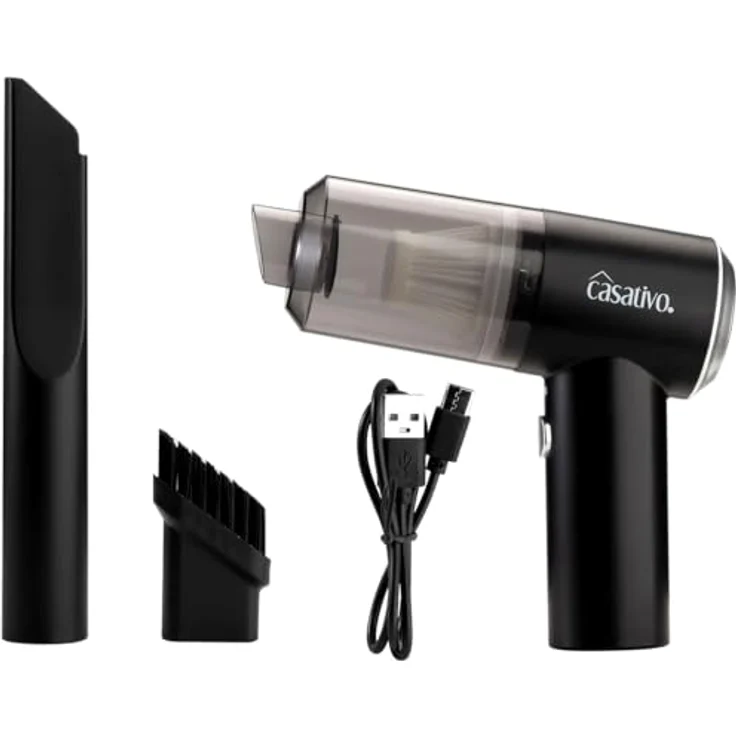 Casativo Akku-Handstaubsauger 50W, kabellos mit HEPA-Filter, LED-Leuchte, 3kPa Saugkraft, schwarz, 15 Min. Laufzeit, leicht (310 g) – Bild 4